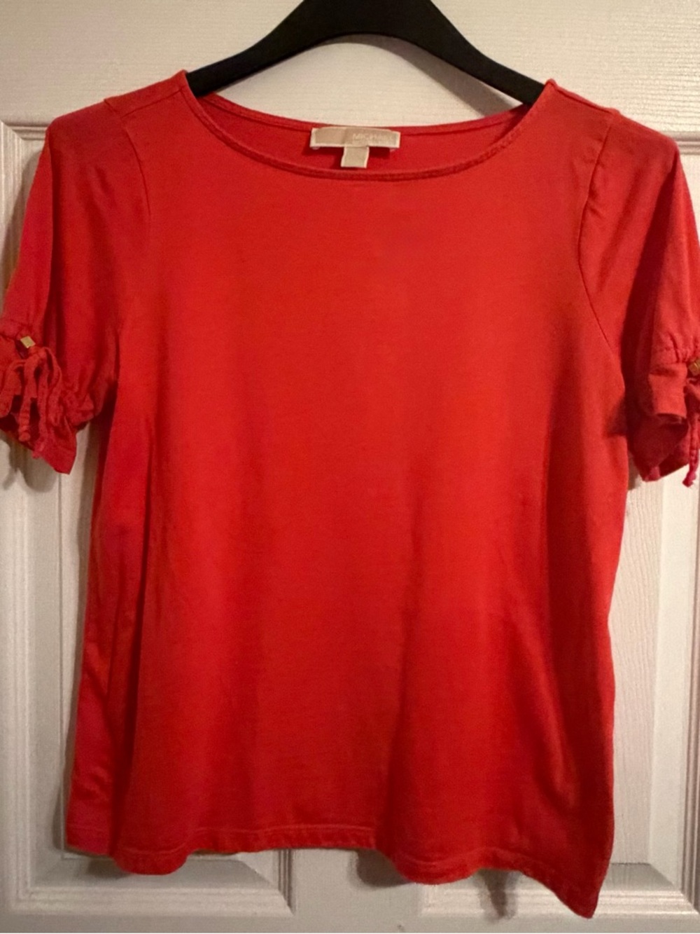 Michael Michael Kors Red Short Sleeve Top with Ruffle Sleeves